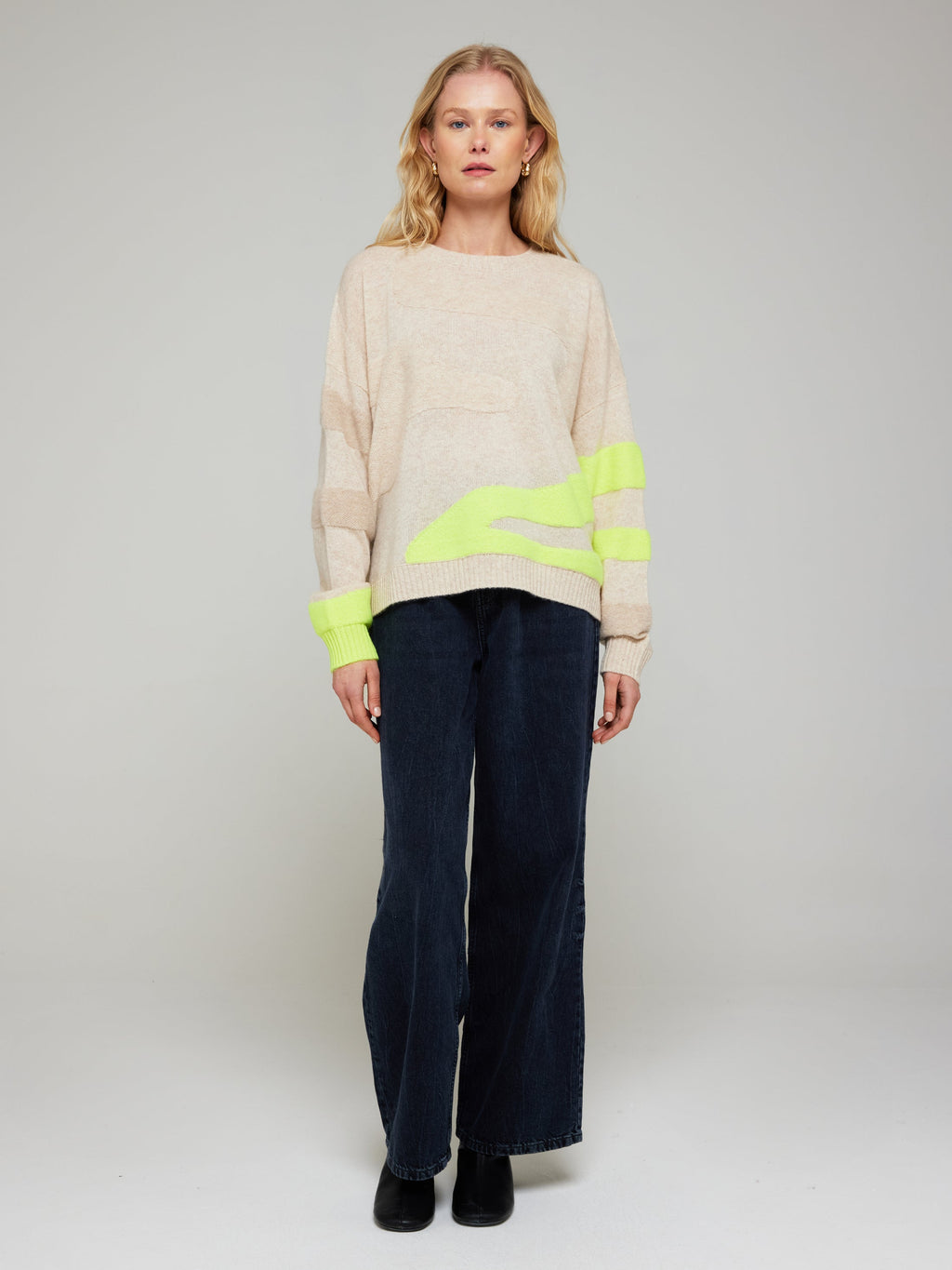 Wyeth Charlotte Textured Cotton Sweater- Cream/Navy