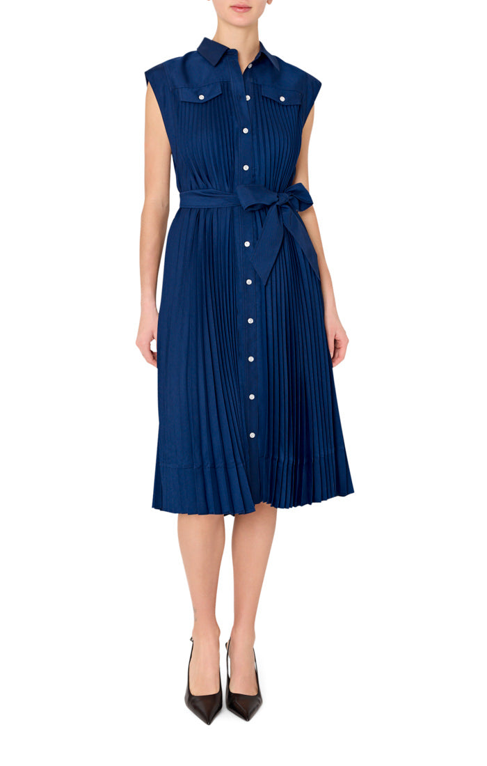 Milly Johanna Pleated Twill Midi Dress in Navy – Poppy's of Atlanta