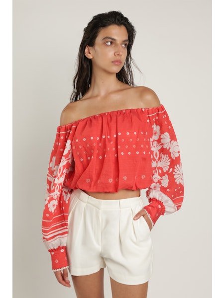 Veda Top in Red Print