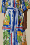 Puff Sleeve Tie Midi Dress in Tropical Destination