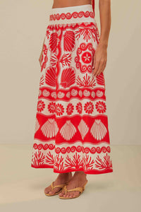 Printed Maxi Skirt in Anika Shell Red