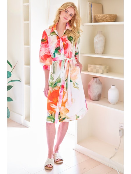orange and white midi dress Elena Orange & Cream Floral Midi Dress