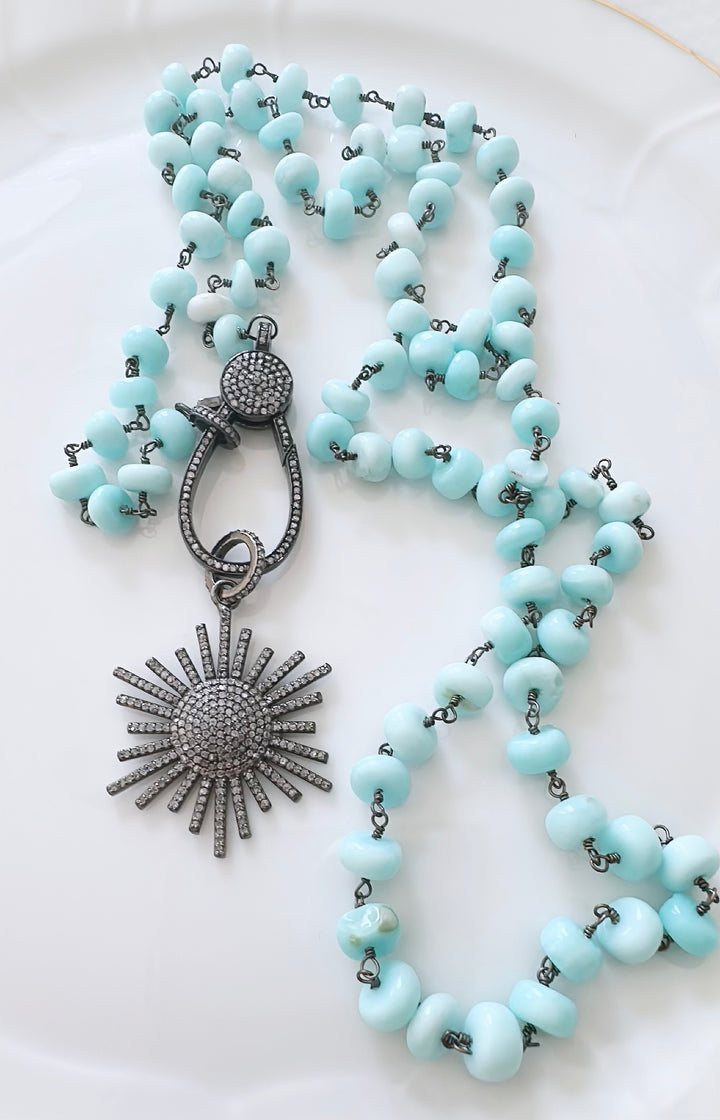 Blue Opal Necklace with Pave Diamond Lock