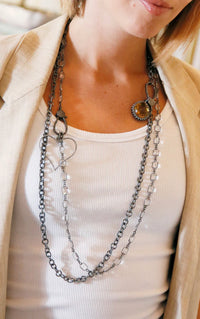Clear Quartz Chain Necklace with Pave Diamond Lock