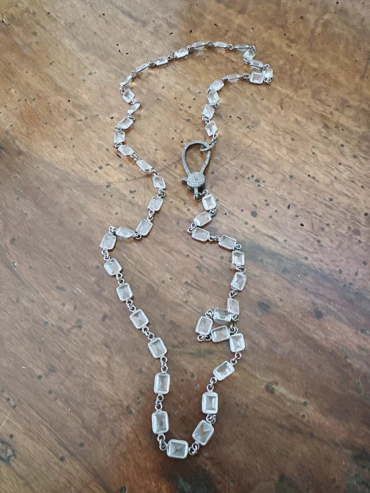 Clear Quartz Chain Necklace with Pave Diamond Lock