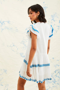 Ember Dress in White/Blue