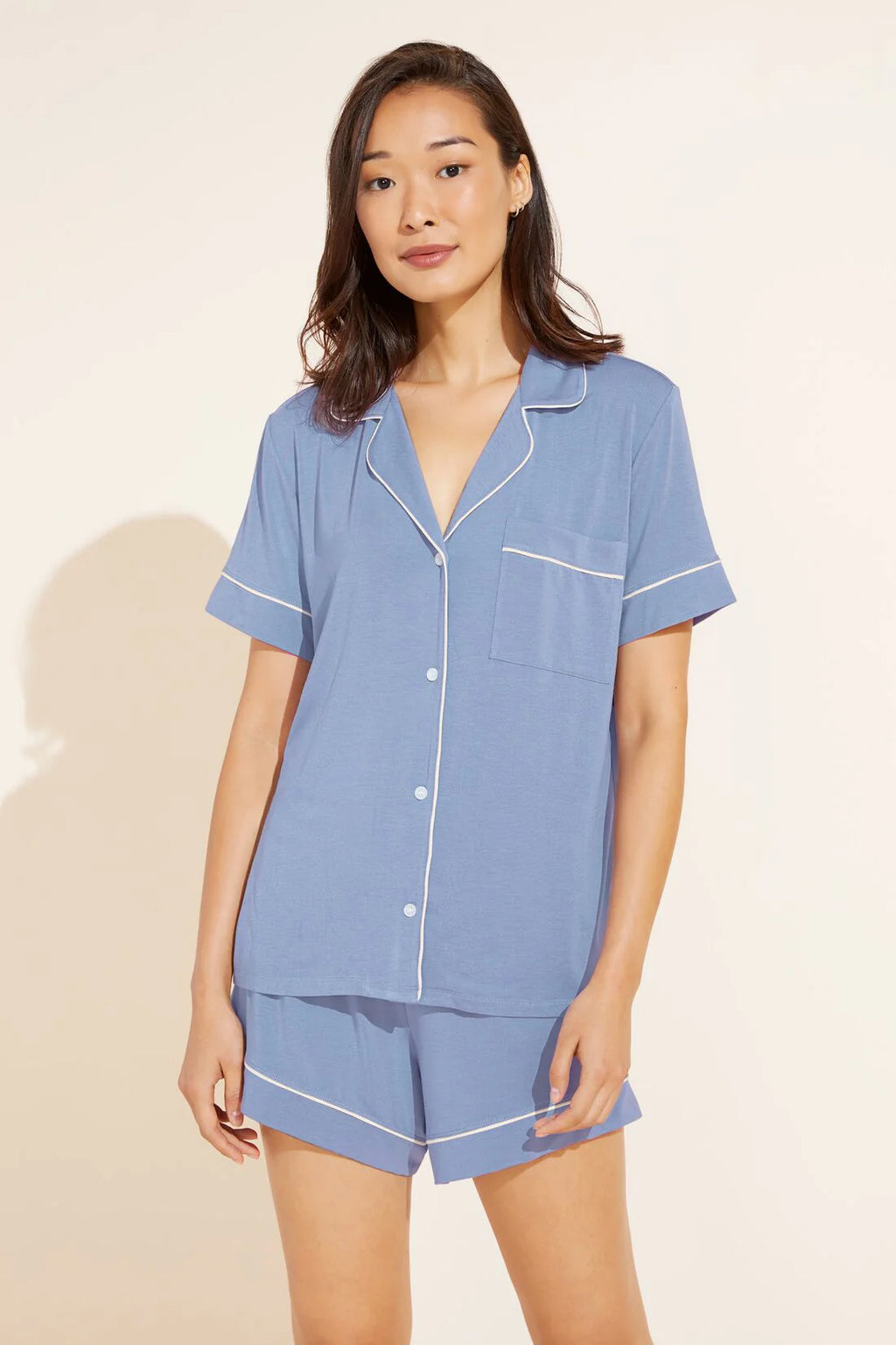 Eberjey Gisele Relaxed Short PJ Set in Wedgewood Blue/Ivory