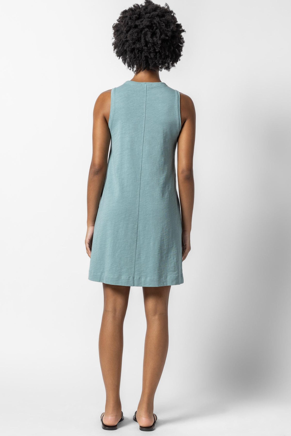 Split Neck Sleeveless Dress in Seagreen