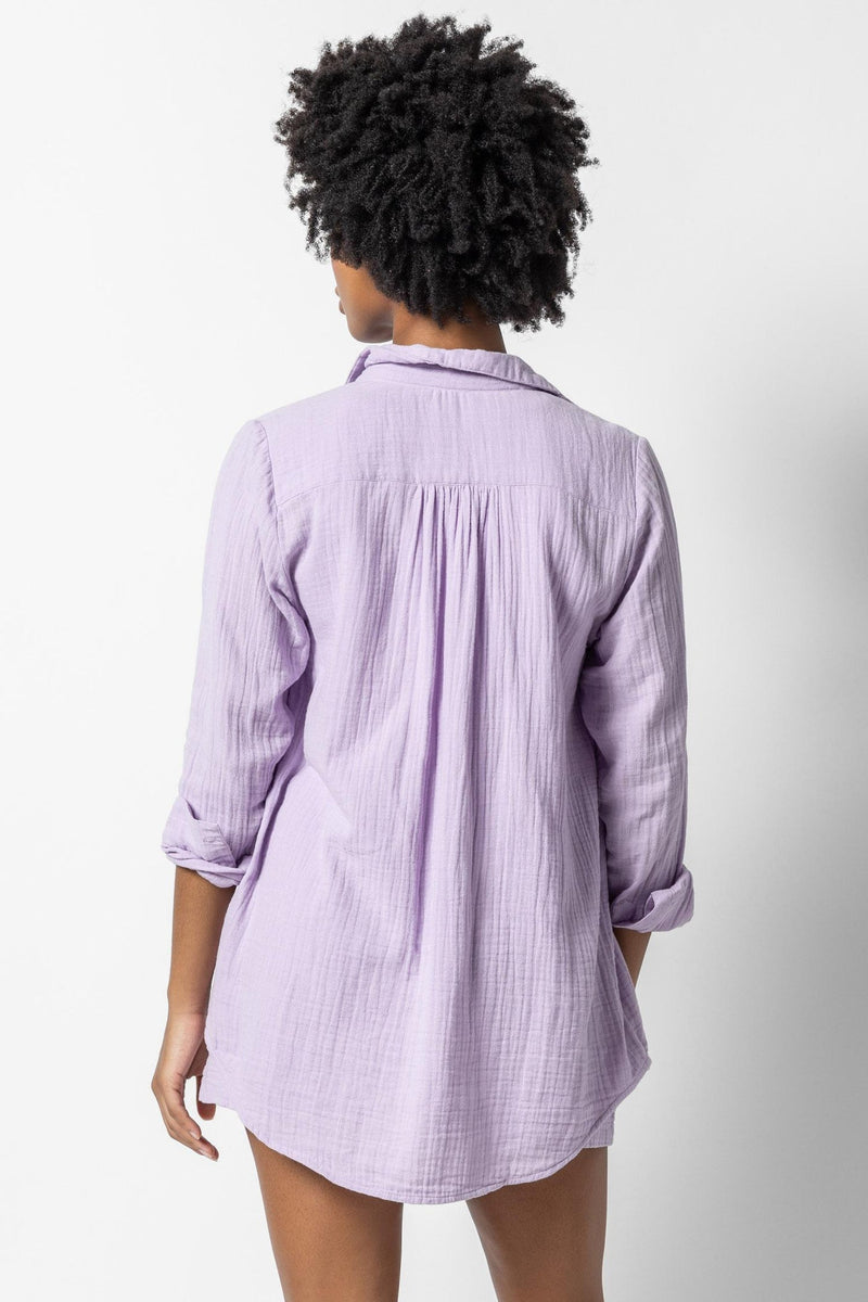 Long Sleeve Button Down Tunic Top in Lily