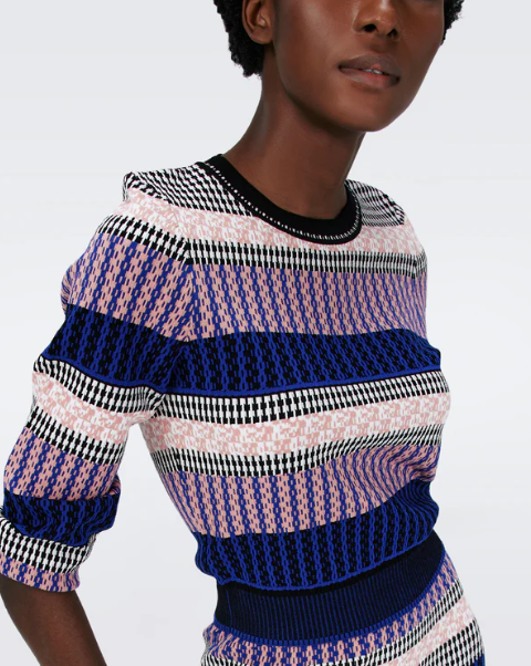 Kateshia Top in Multicolor Knit Stripe in Pink and Navy *FINAL SALE*