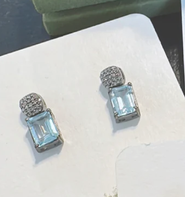Pave Diamond Gemstone Drop Earring in Blue Topaz