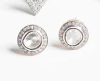 Rose Cut and Diamond Pave Stud Earring in Silver/Gold