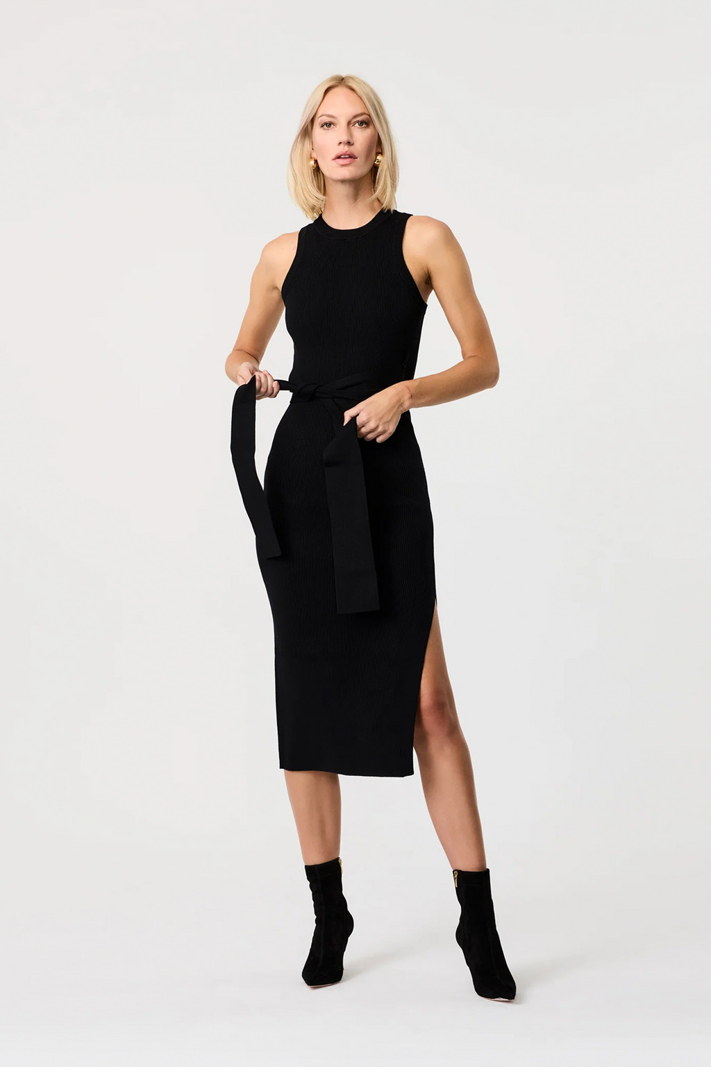 racerback midi dress Toccin Piper Racerback Tie Front Midi Dress in Jet Black Jet / M