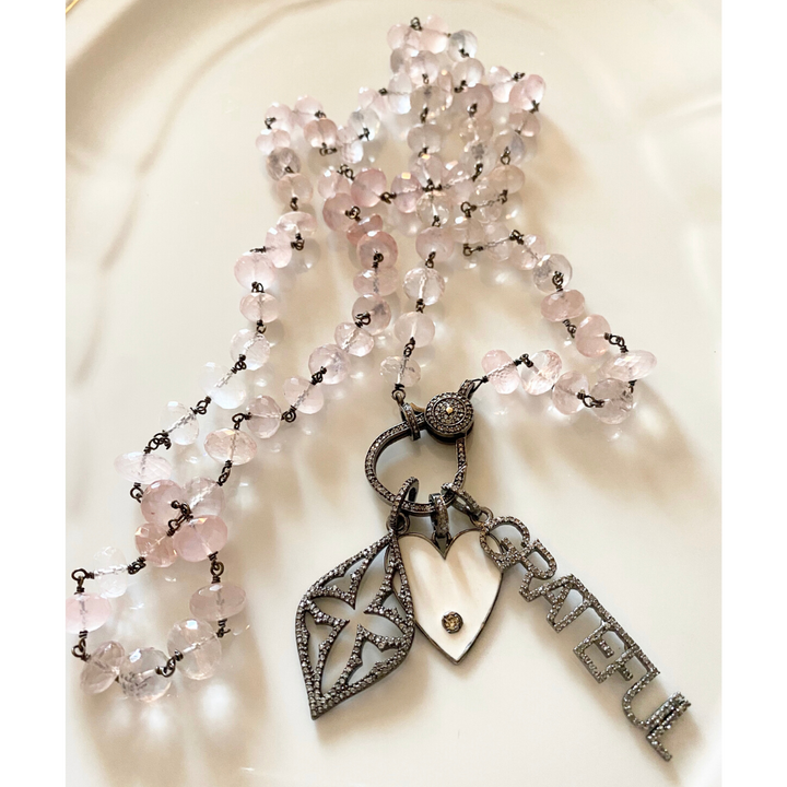 Pink Quartz Necklace with Pave Diamond Clasp