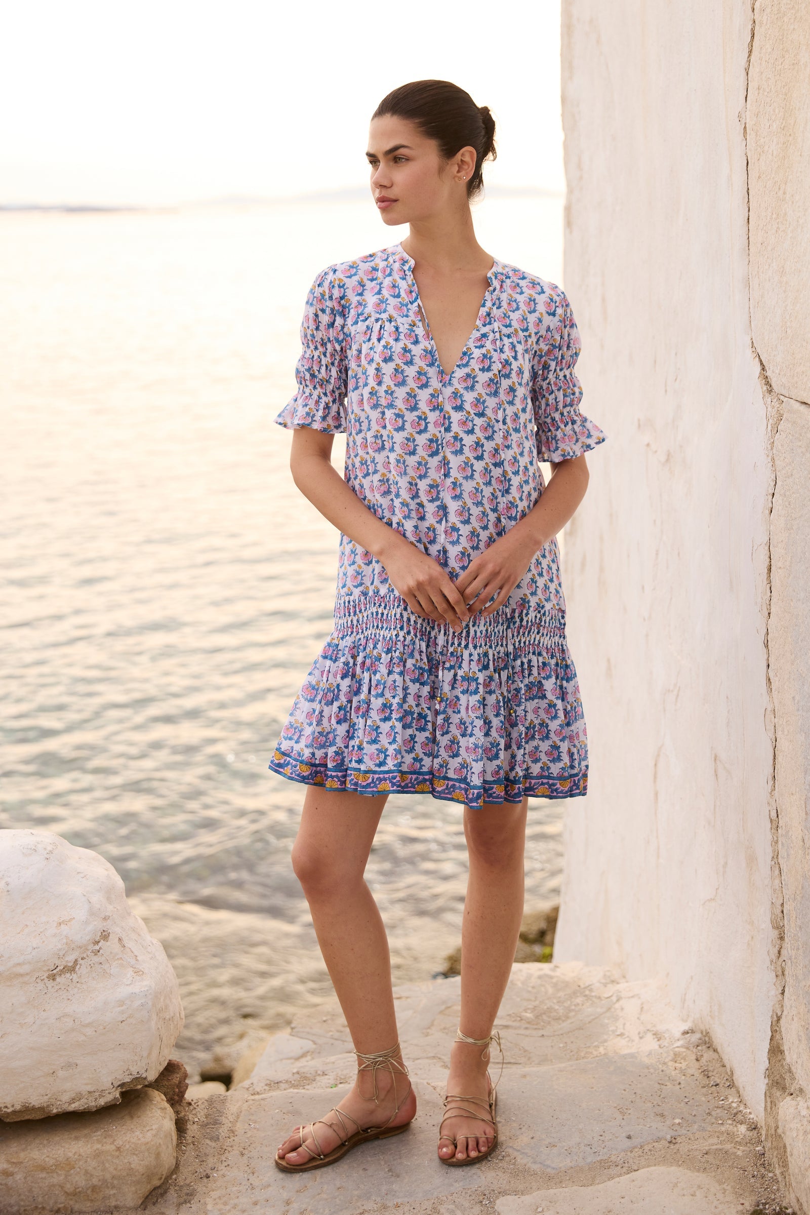 Smocked Drop Waist Mini in Crocus BLUE