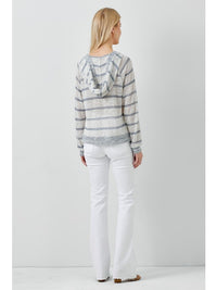 Hooded Knit Top in Natural/Blue