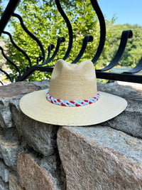 Cardinal Red and Powder Blue Cursive Natural Palm Hat