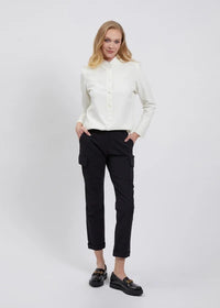 Cruved Hem Button Down Top in Ivory