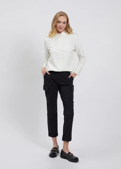 Cruved Hem Button Down Top in Ivory