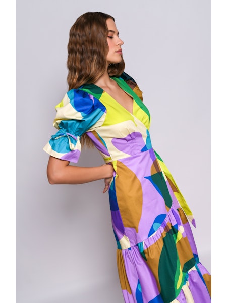 Marisol Wrap Style Dress in Pop Green Geo