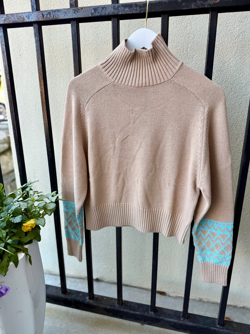 1025W-077 BRWN/AQUA-wispr-geometric-mock-neck-sweater-in-light-brown-aqua-1