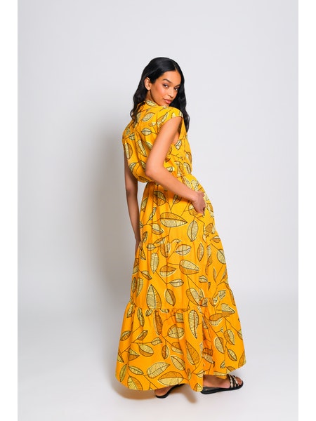 Mandi Dress in Yellow Line Leaves *FINAL SALE*