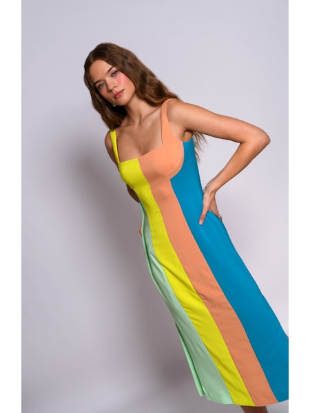 Hensley Dress in Warm Colorblock