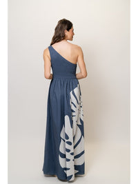 Destin Dress in Navy Placement Oversized Monstera