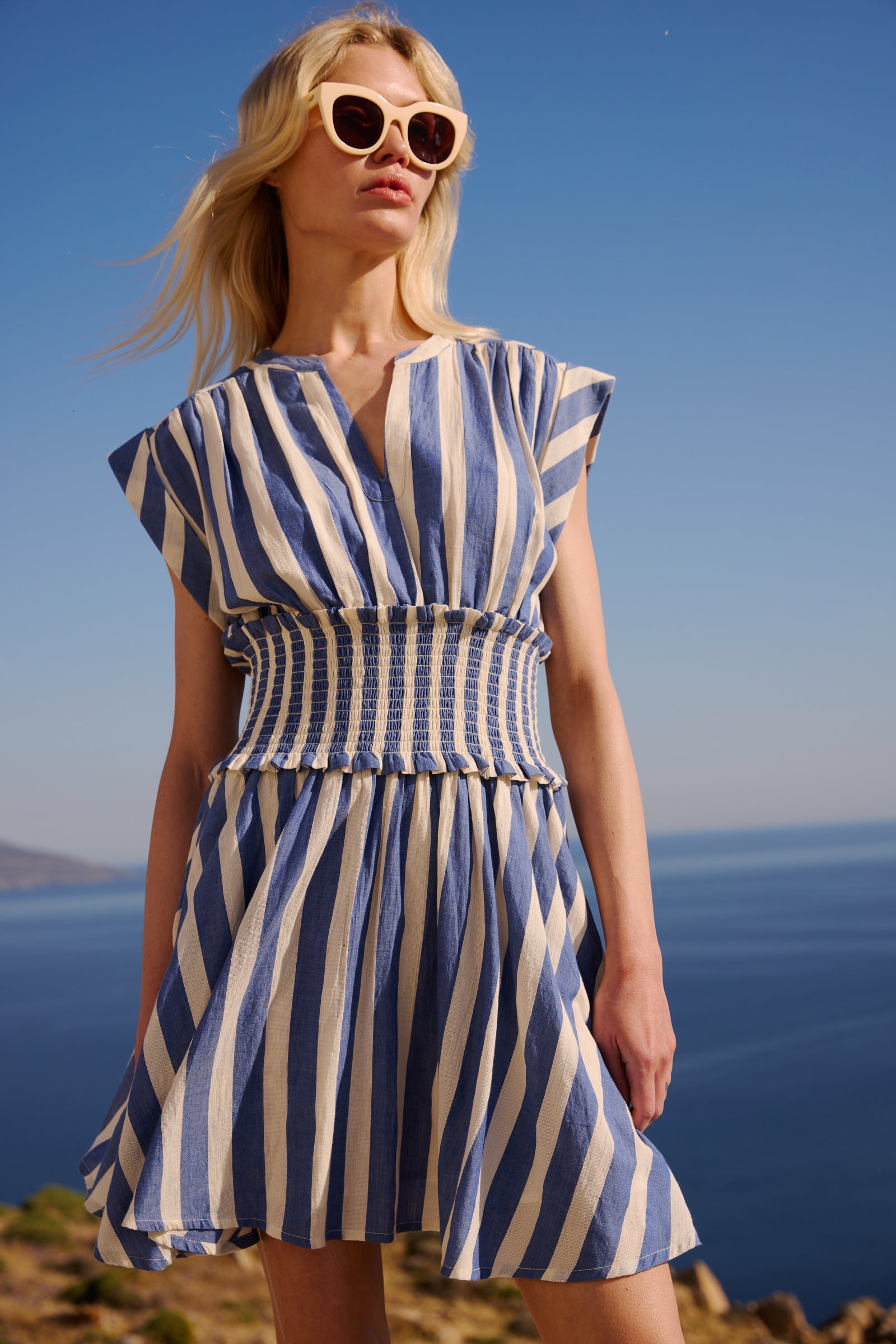 1224M4-oliphant-smocked-waist-roll-sleeve-dress-in-solana-blue-1