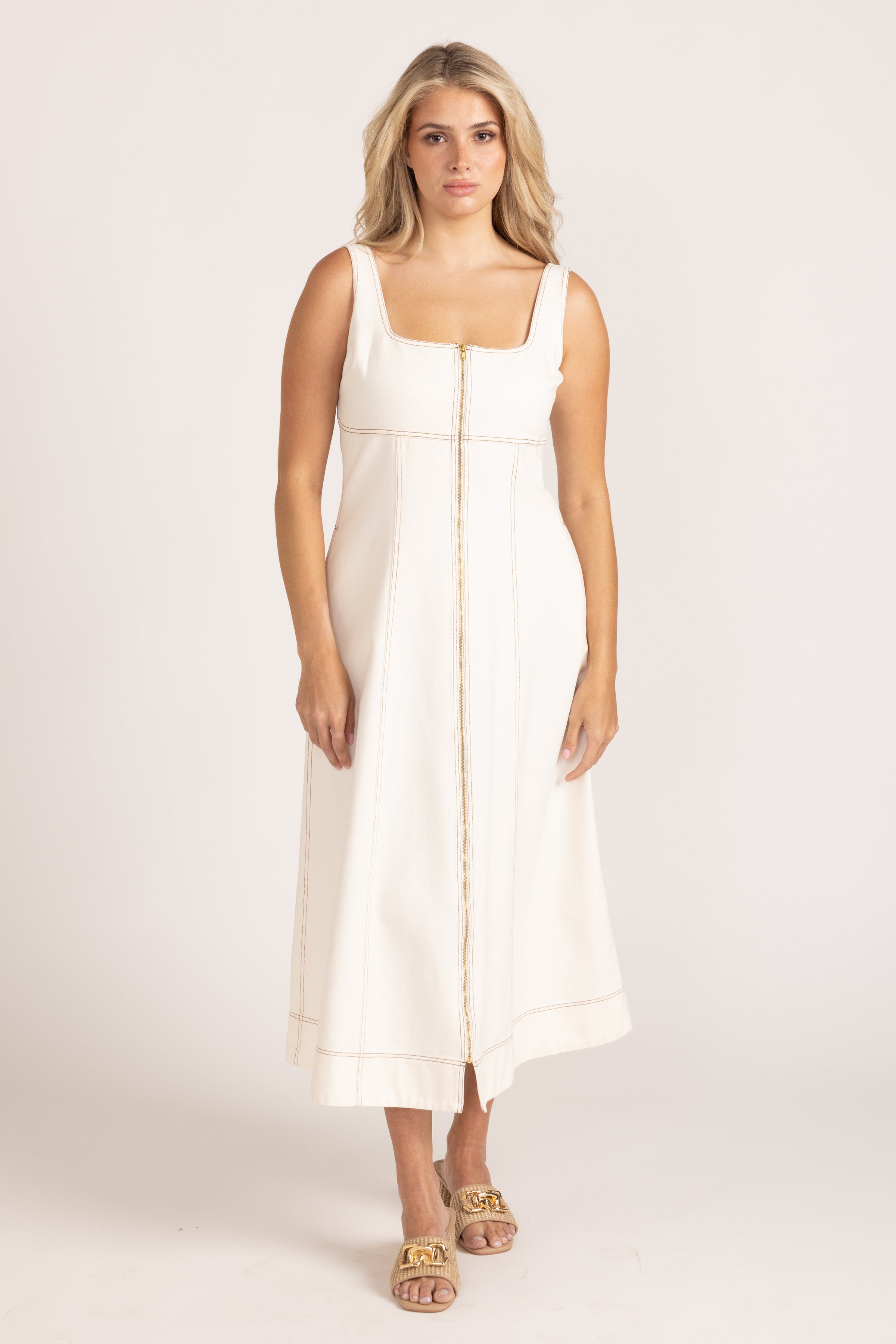 Thomas & Lourdes Virginia Dress in Ivory Denim Poppy's of Atlanta Thomas & Lourdes Virginia Dress in Ivory Denim Poppy's of Atlanta