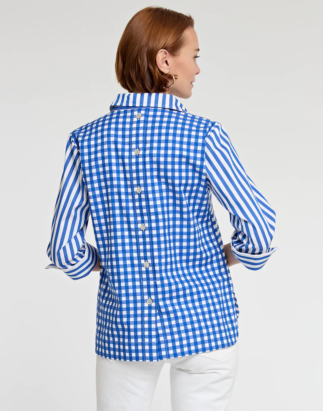 Aileen 3/4 Sleeve Top in Electric Blue/White
