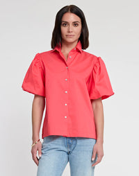 Angelina Elbow Sleeve Top in Coral