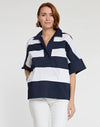 Cindy Elbow Sleeve Top in Navy/White
