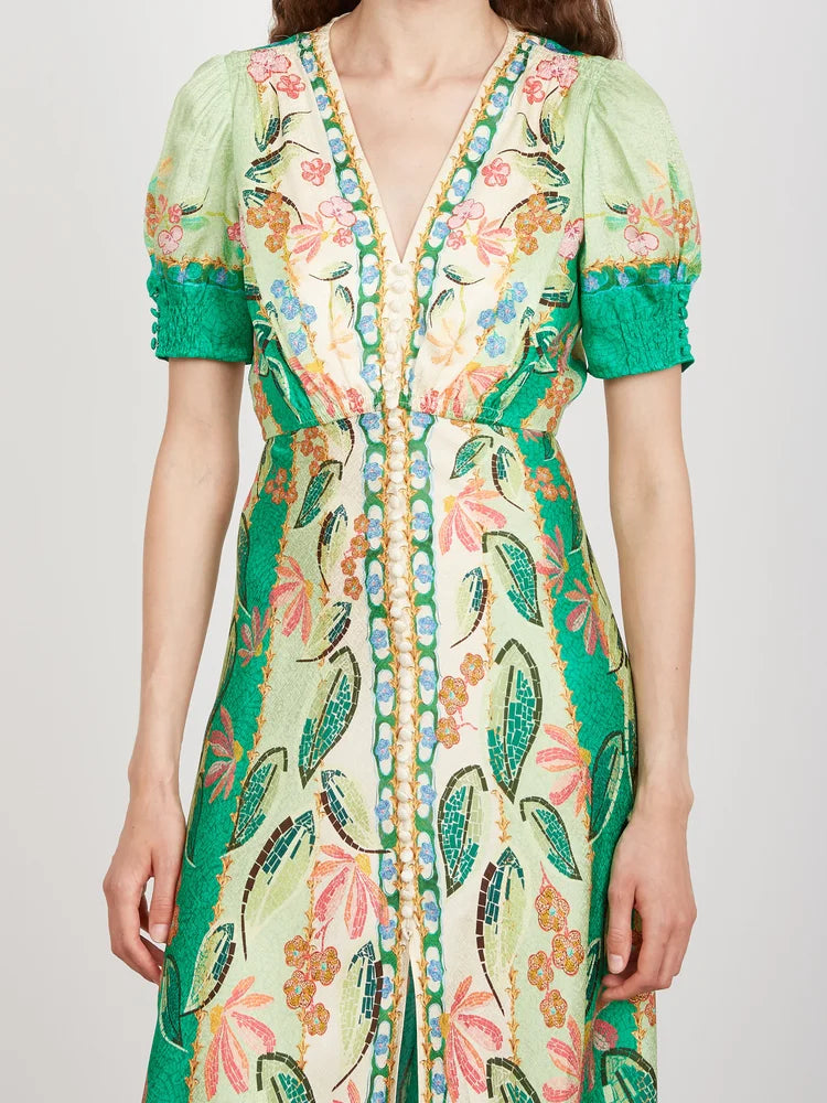 Lea Dress in Terrazzo Jade