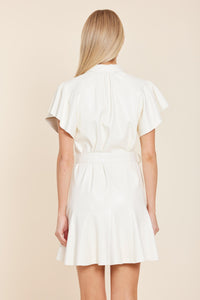 Vegan Leather Pleated Dress in Creme