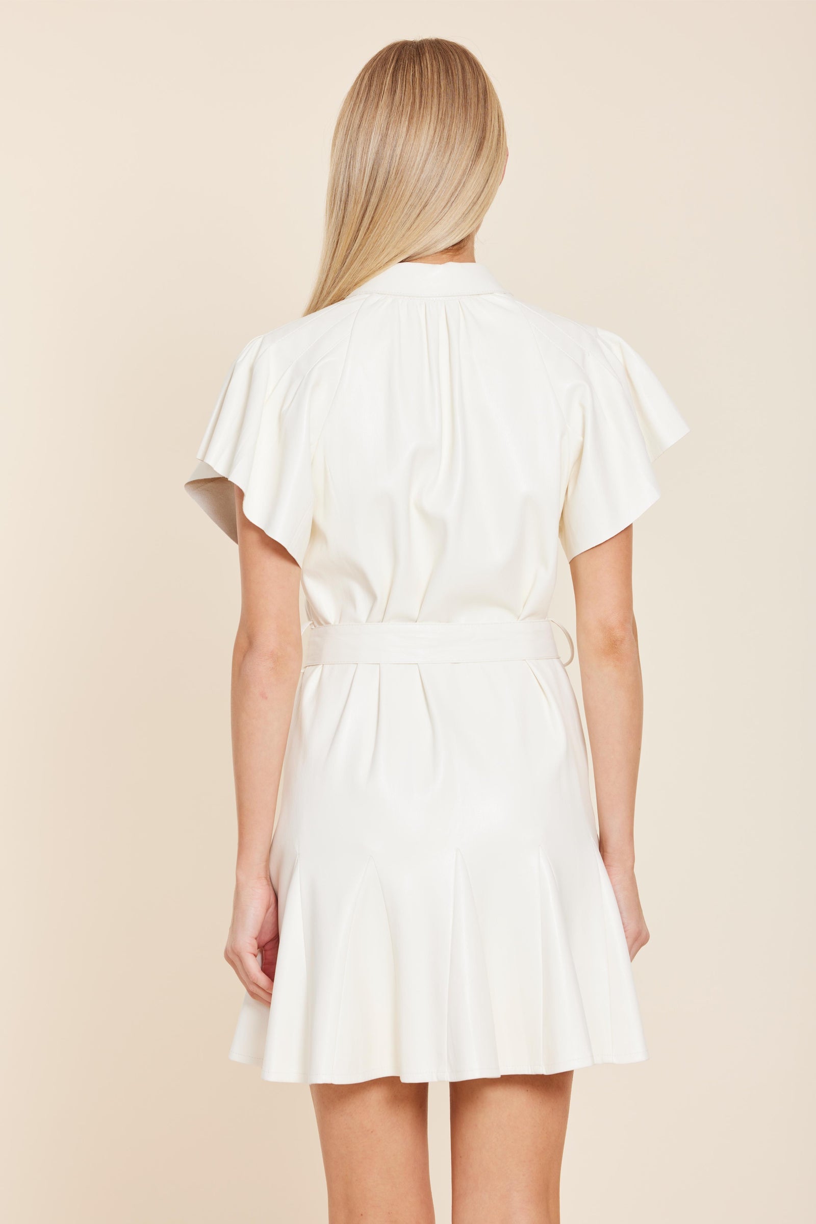 Vegan Leather Pleated Dress in Creme