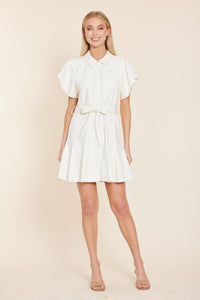 Vegan Leather Pleated Dress in Creme