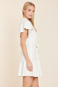 Vegan Leather Pleated Dress in Creme