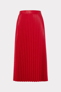 Rayla Vegan Leather Pleated Skirt in Red