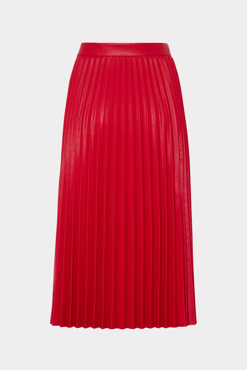 Rayla Vegan Leather Pleated Skirt in Red