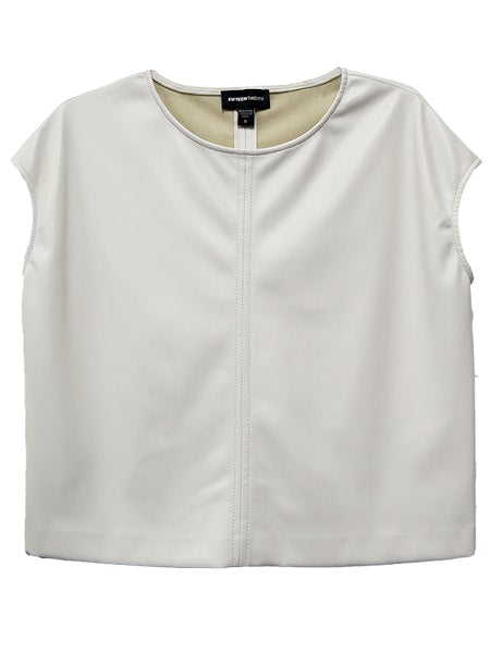 Short Sleeve Faux Leather Top in Off White