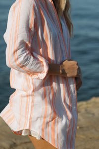 Primavera Swim Cover-up Shirt Dress in Neon Orange Stripes