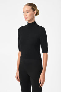 Mali Mock Neck Pullover Knit Top in Black