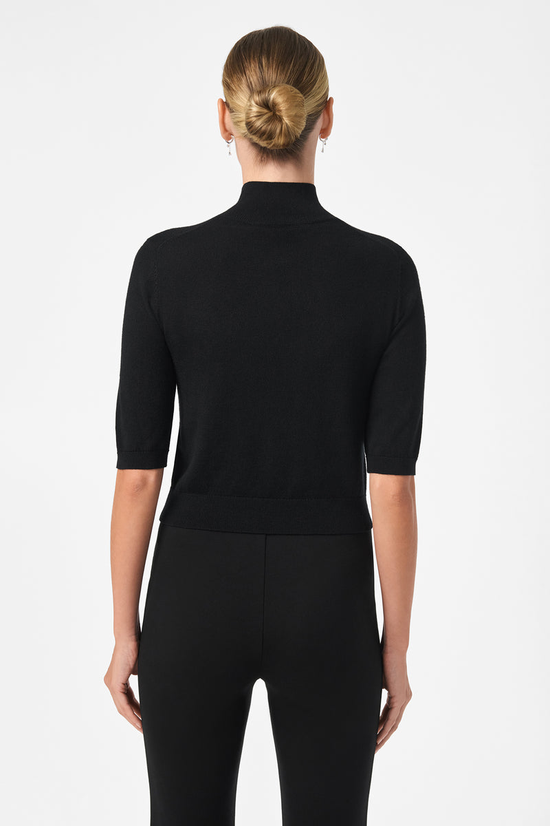 Mali Mock Neck Pullover Knit Top in Black