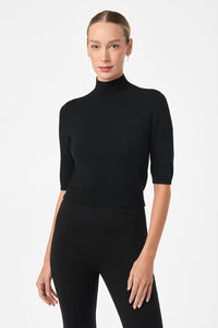 Mali Mock Neck Pullover Knit Top in Black