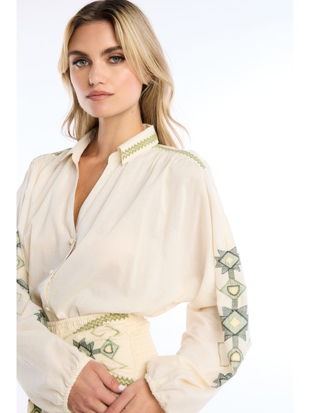 Embroidered Frankie Blouse in Ecru