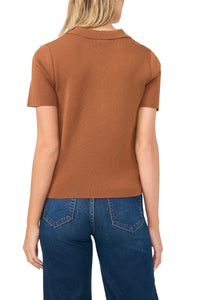 Ronni Rib Knit Short Sleeve Polo Top in Ginger Spice