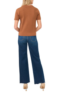 Ronni Rib Knit Short Sleeve Polo Top in Ginger Spice