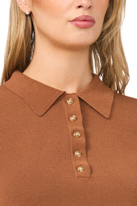 Ronni Rib Knit Short Sleeve Polo Top in Ginger Spice