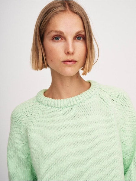 Cotton Rope Crewneck Sweater in Lime Cord